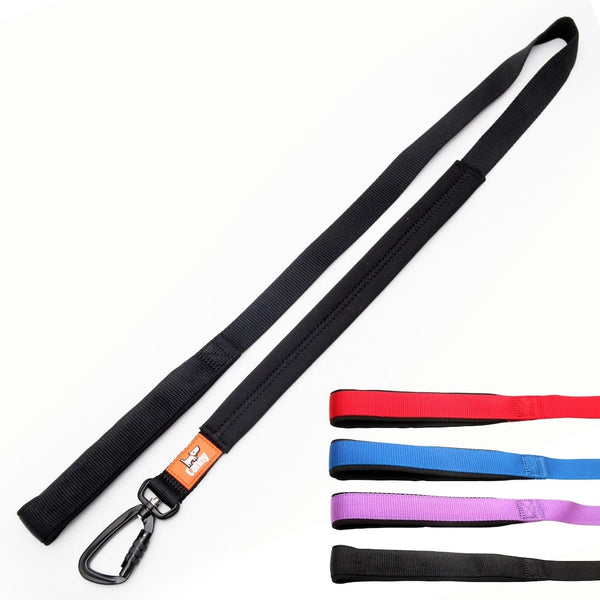 Black 120cm Canny Lead for medium-large dogs with padded handle and locking carabiner, shown with colour options.