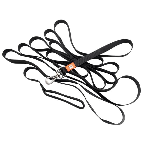 Black 7m Canny Recall Lead for medium-large dogs with padded handle, grab points and brushed-steel clip.
