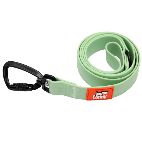 Mint green waterproof and odourless lead rolled up, featuring orange brand patch and black swivel carabiner.